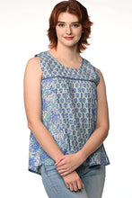 Load image into Gallery viewer, Pavitra Block Print Sleeveless Tops: Sky Blue / L/XL
