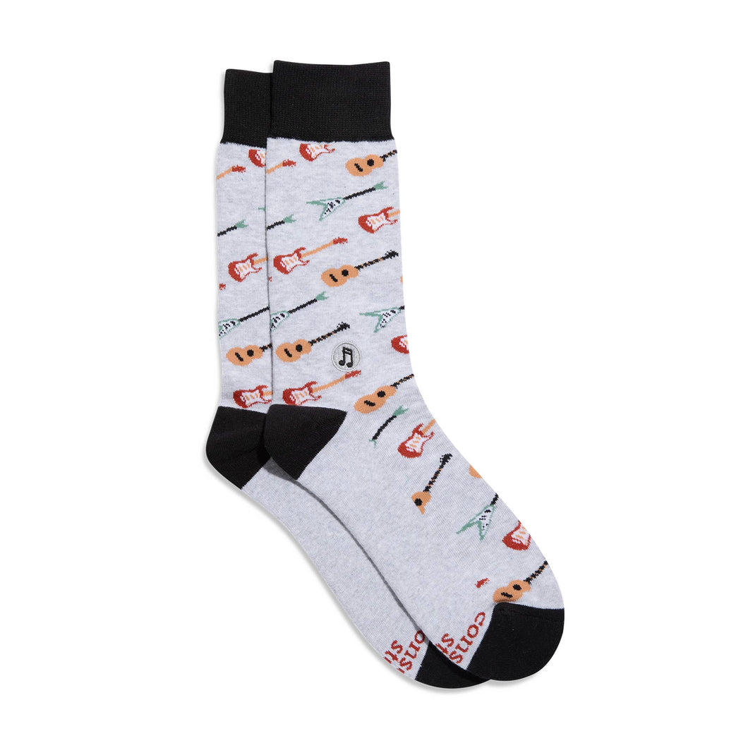Socks that Support Music (Gray Guitars) - Medium