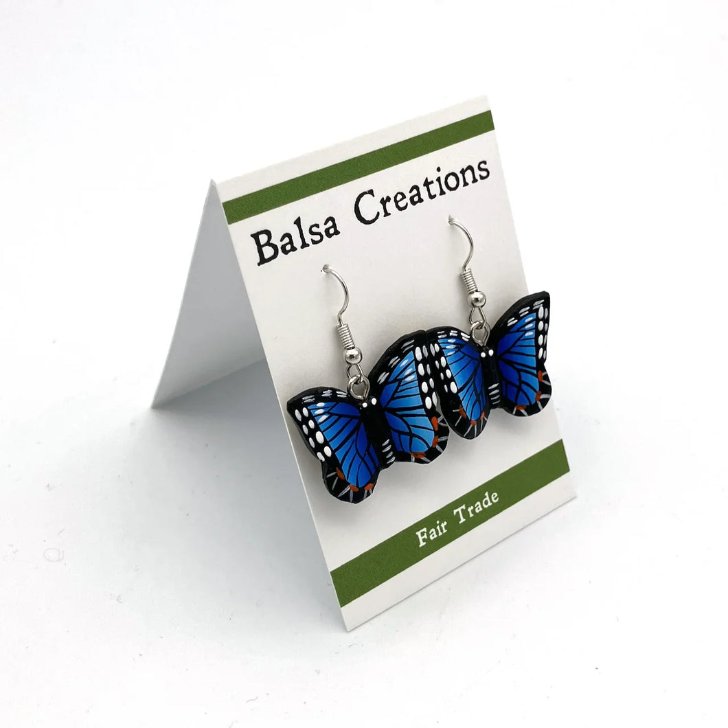 Blue Morpho Butterfly Balsa Earrings