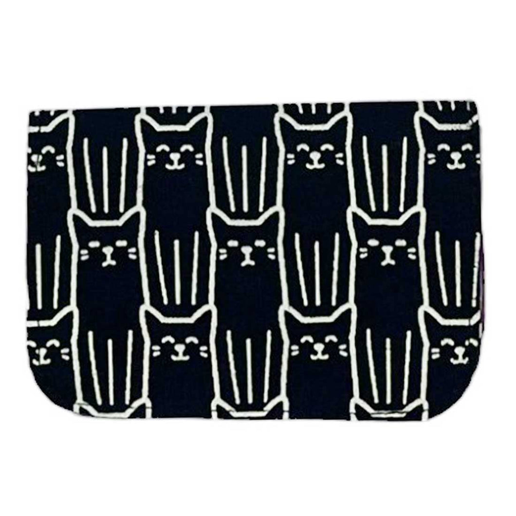 Cotton Canvas Cardholders - Cat Prints - Small Wallet : Black