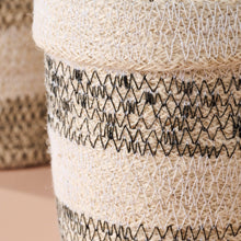 Load image into Gallery viewer, Dorakata Stitched Jute Basket with Lid
