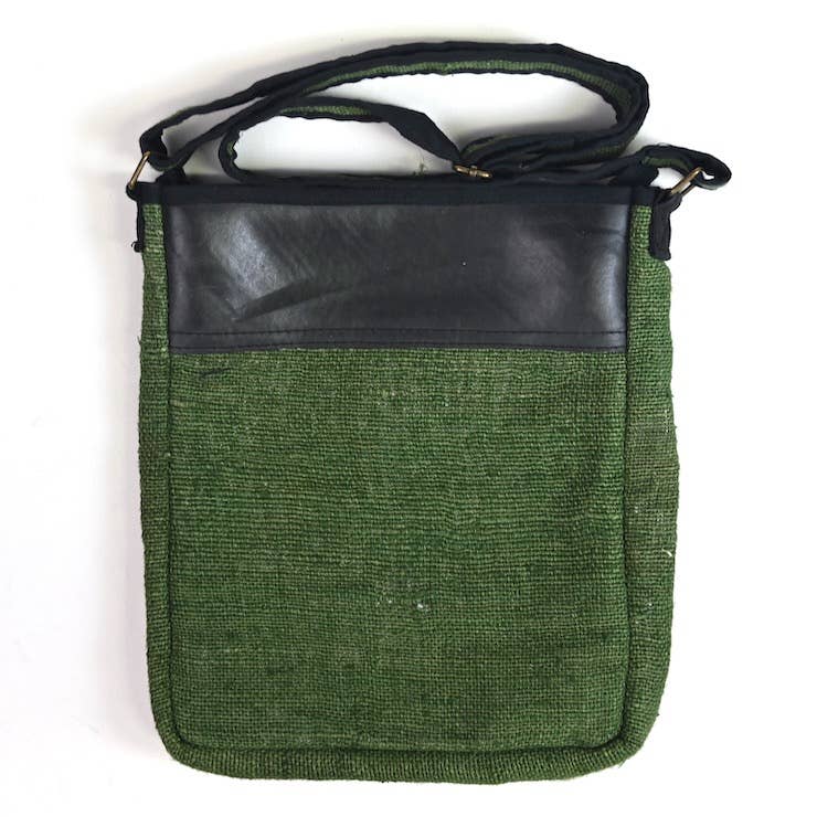 Vegan Recycled Inner Tube and Hemp Urban Crossbody Bag: Olive