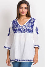 Load image into Gallery viewer, Ramani Embroidered Tops: White &amp; Purple / S/M
