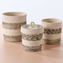 Load image into Gallery viewer, Dorakata Stitched Jute Basket with Lid
