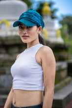 Load image into Gallery viewer, Blue Tie Dye Cap with Headband | Tie at Back
