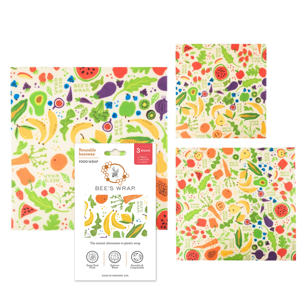 Reusable Beeswax Food Wrap - 3 Wrap (1 Small/1 Medium/1 Large) - Garden Party Print