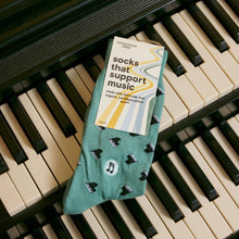 Load image into Gallery viewer, Socks that Support Music (Green Pianos) - Medium
