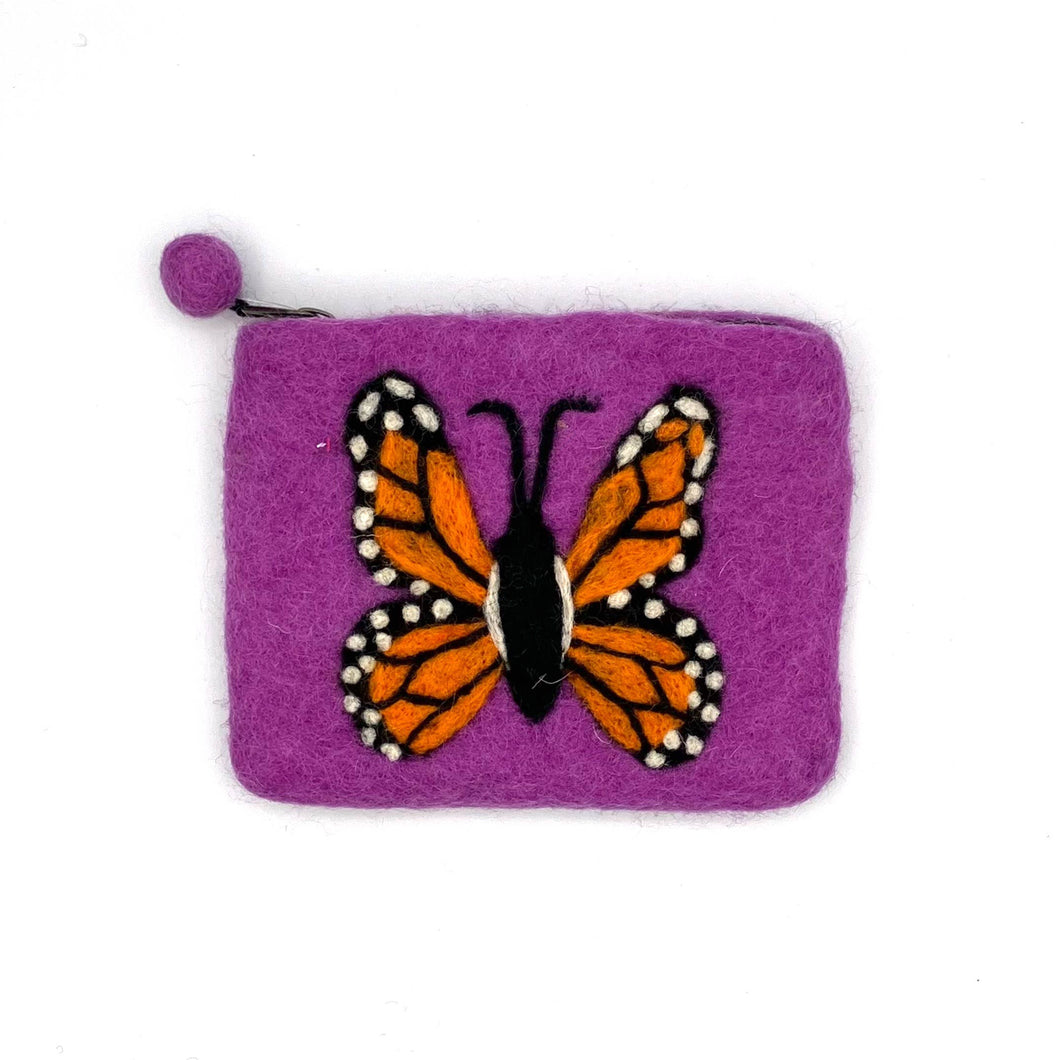Monarch Butterfly Felt Coin Purse - Purple