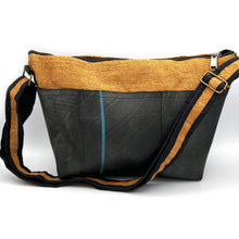 Load image into Gallery viewer, Vegan Recycled Inner Tube and Hemp Sling Bag - Mustard
