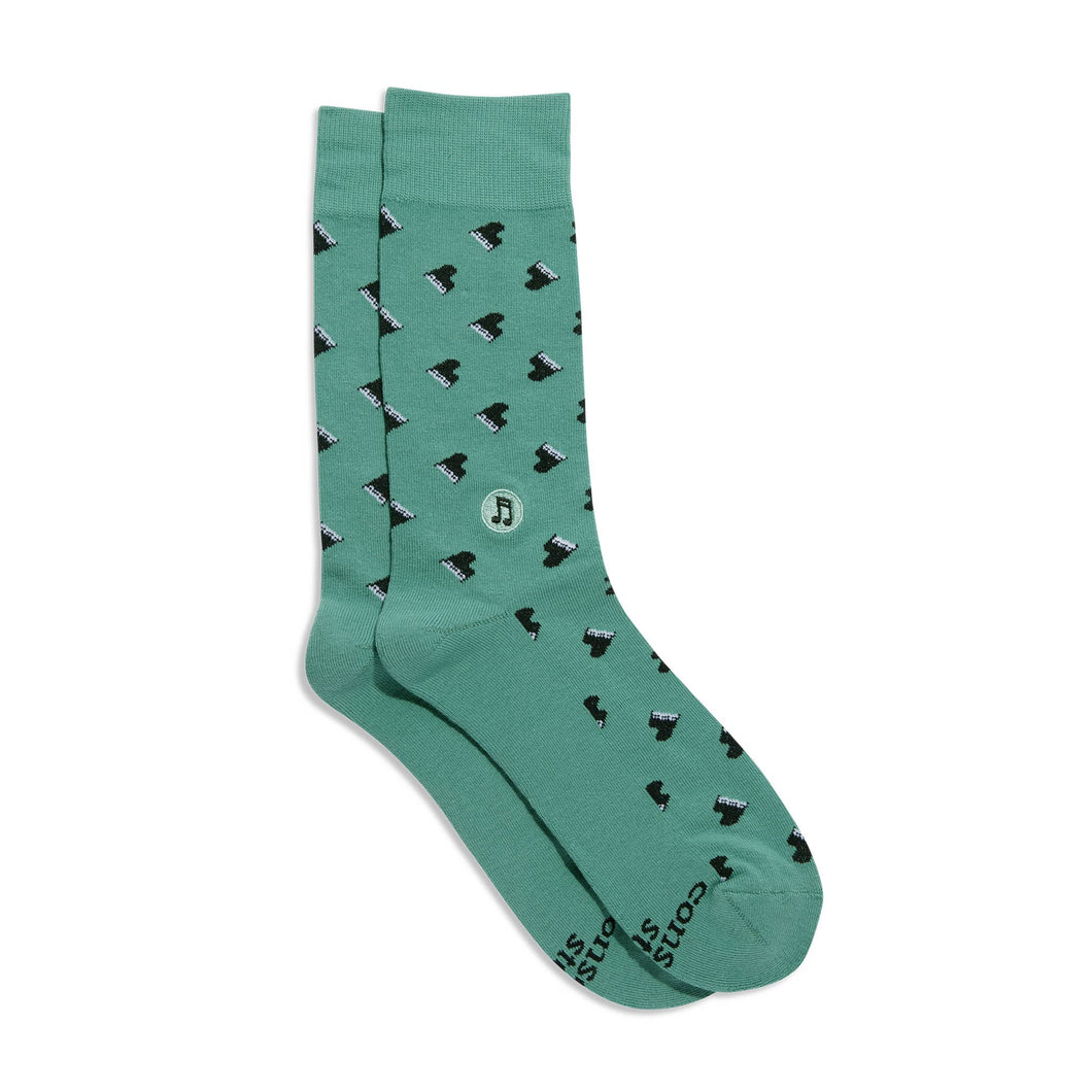 Socks that Support Music (Green Pianos) - Medium