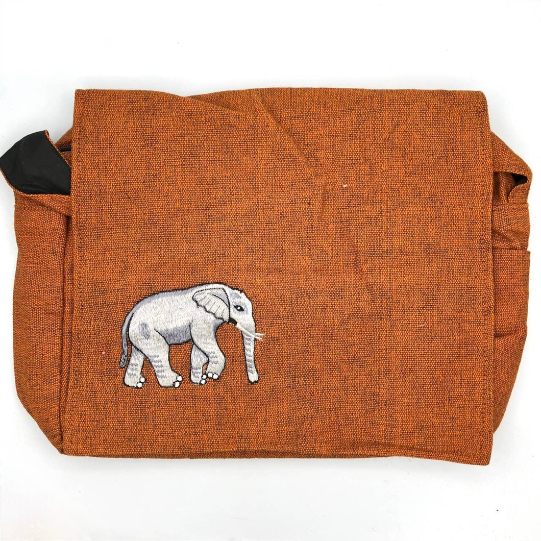 Cotton Messenger Bag with Elephant - Orange