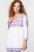Load image into Gallery viewer, Ramani Embroidered Tops: White &amp; Purple / S/M
