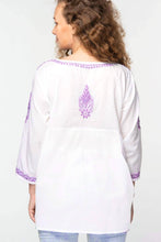Load image into Gallery viewer, Ramani Embroidered Tops: White &amp; Purple / S/M

