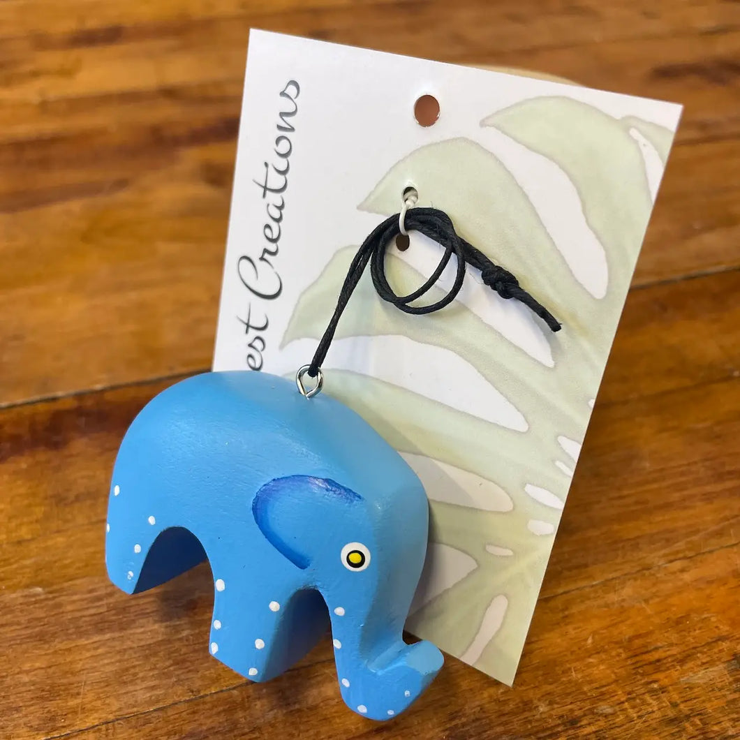 Mini Whimsical Elephant Balsa Ornament - Blue