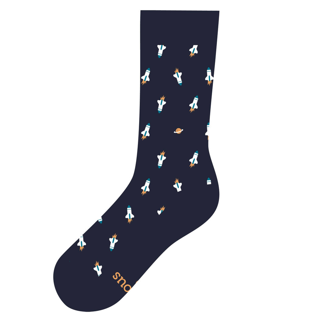 Socks that support space exploration (Navy Rocket Ships)