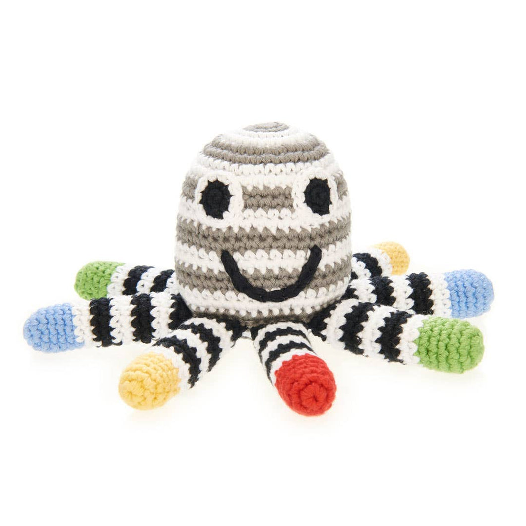 Friendly Octopus Plush Toy Rattle in Black and White