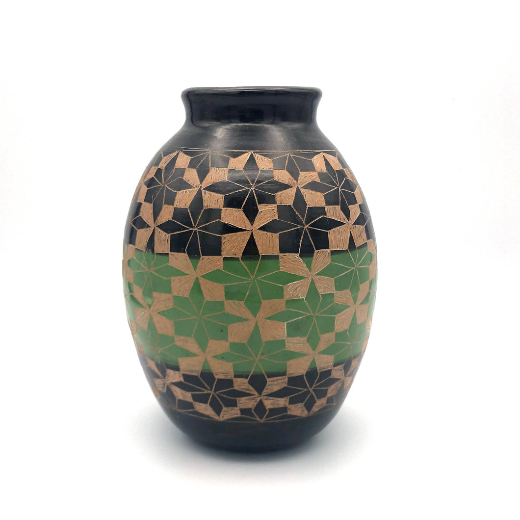 Ceramic Decorative Vessel (Geometric-Green Stripe)