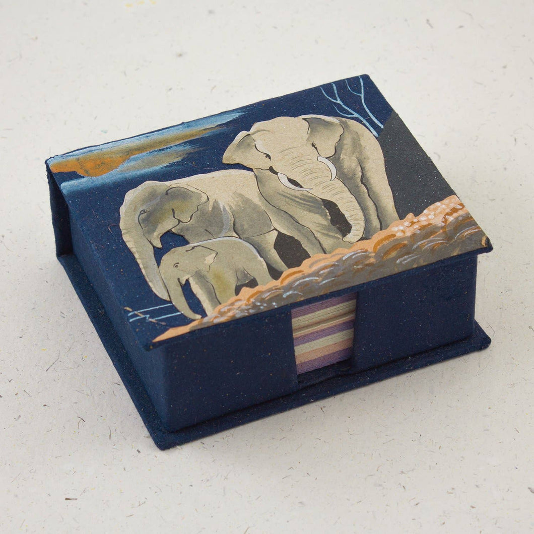 Note Box Elephants Dark Blue (w)