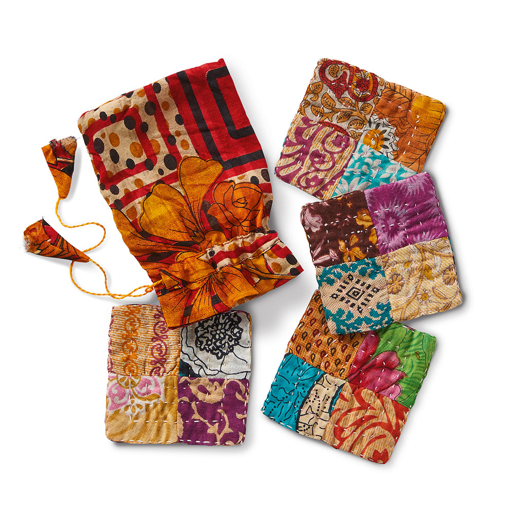 Patchwork Kantha Coasters- Set of 4