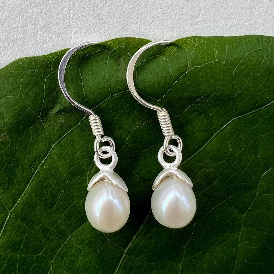 Acorn Pearl Earrings - Sterling Silver, Indonesia