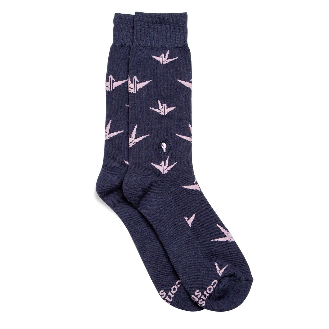 Socks that Fight for Equality (Navy Cranes) -Small