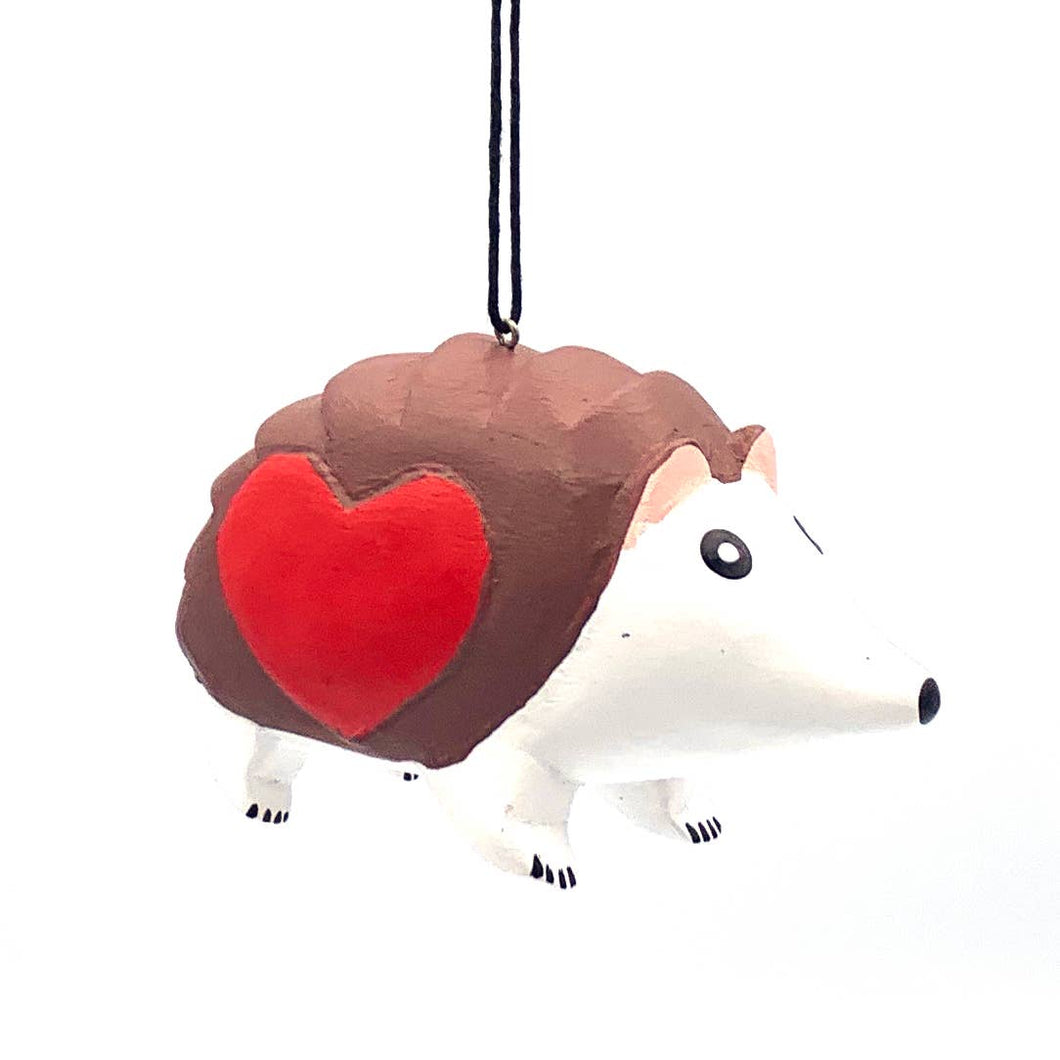 Hedgehog with Heart Balsa Ornament