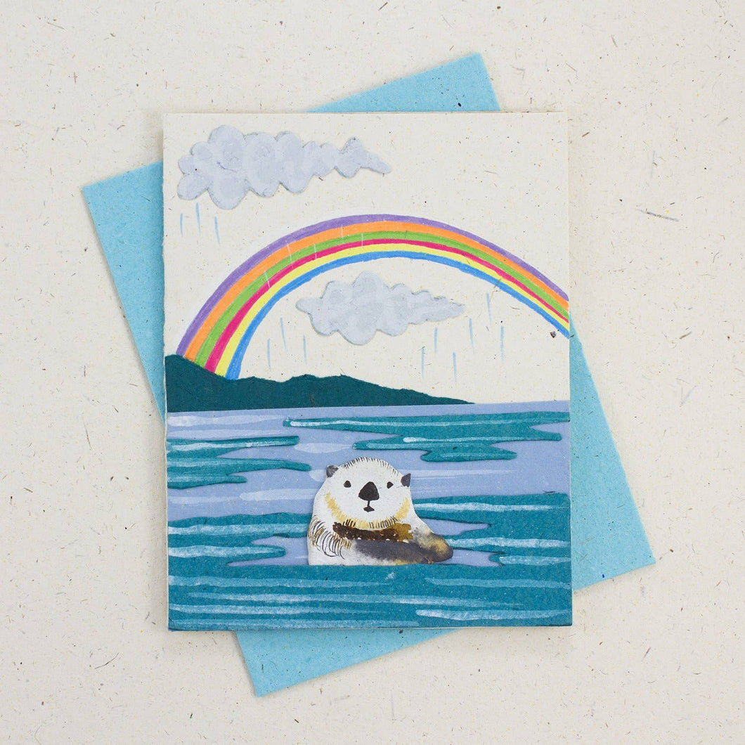 Single Greeting Card Sea Otter Natural White (w)