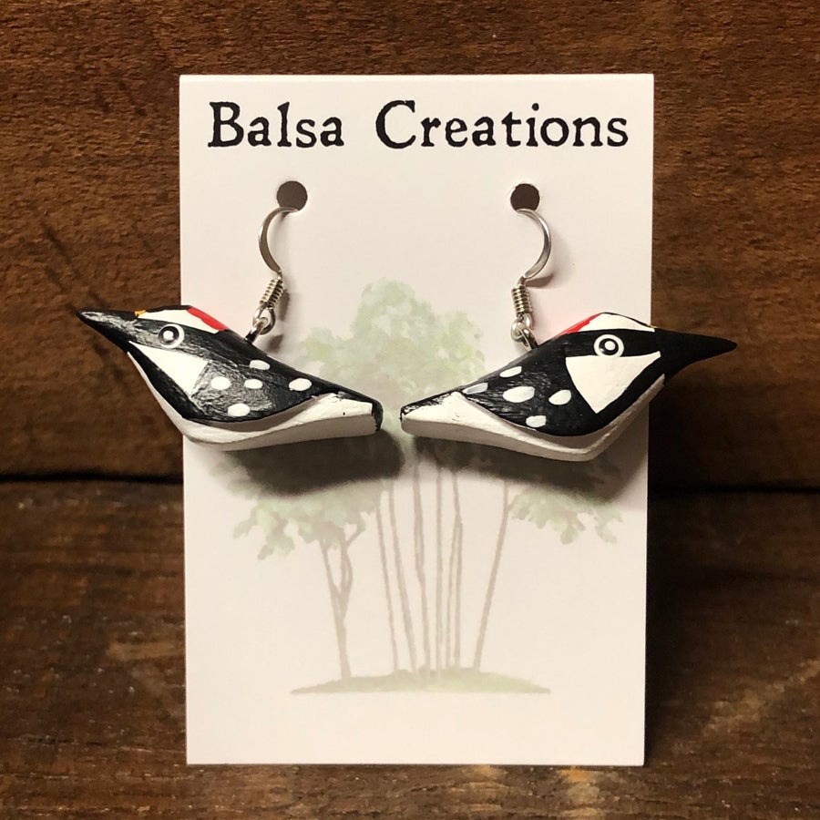Downy Woodpecker Balsa Earrings