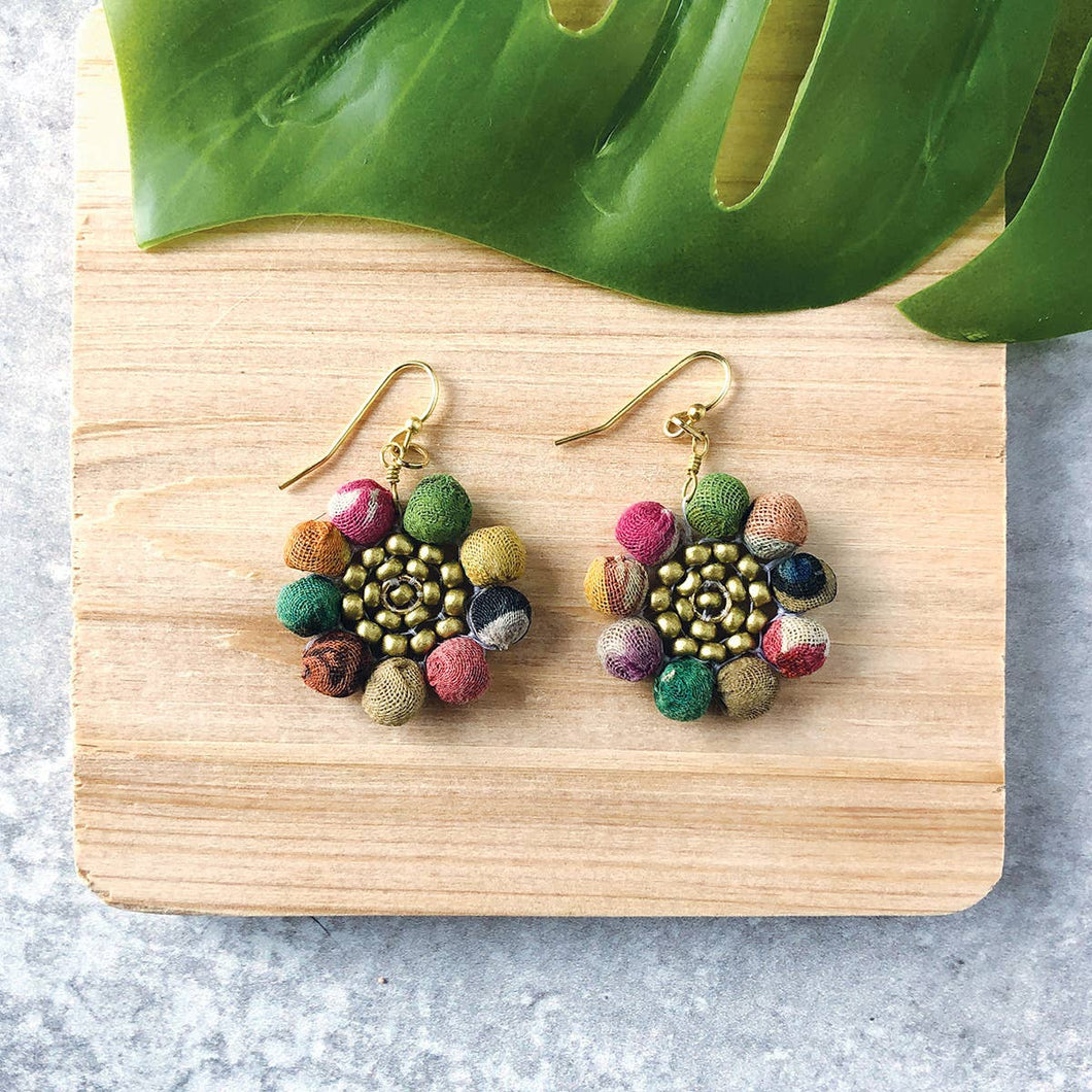World Finds Kantha Flower Earrings